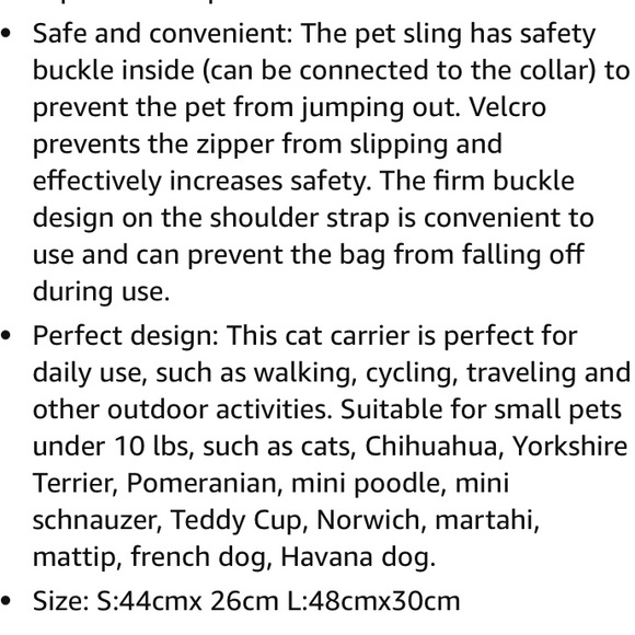 Nwot Pet Sling Carrier Small Dogs/Cats Adjustable Strap Mesh Hand Free - Picture 4 of 13